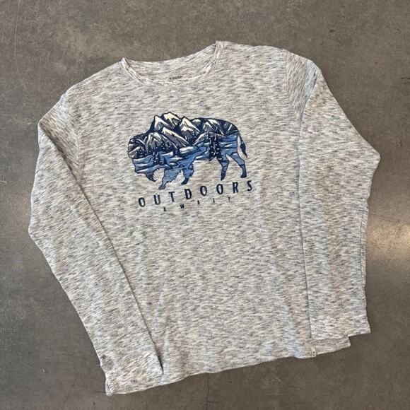 Vintage Y2K Outdoor Awaits Buffalo Mountains Long Sleeve Gray Pullover Knit XL - Picture 1 of 5